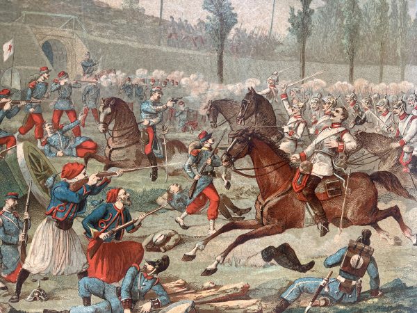 Gravure Chromolithographie XIX - Bataille - Guerre 1870 - Uniforme - Imagerie Populaire - Saint Quentin - Second Empire - Napoleon III