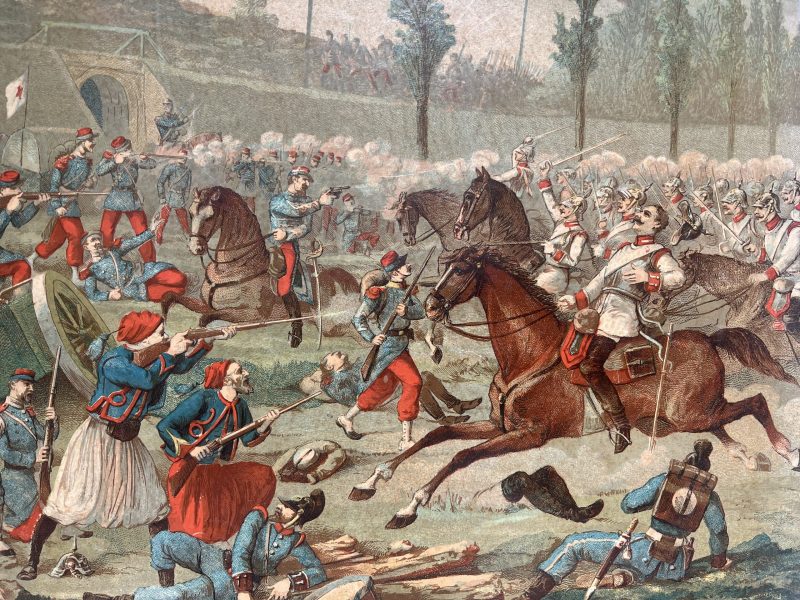 Gravure Chromolithographie XIX - Bataille - Guerre 1870 - Uniforme - Imagerie Populaire - Saint Quentin - Second Empire - Napoleon III
