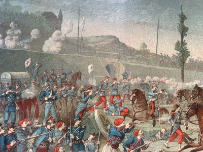 Gravure Chromolithographie XIX - Bataille - Guerre 1870 - Uniforme - Imagerie Populaire - Saint Quentin - Second Empire - Napoleon III