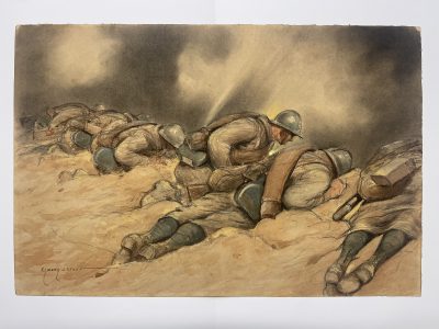 Dessin original rehaussé - Edmond Lajoux - Chasseur Soldat - Uniforme - Armée Française - Guerre 14/18 - La Rafale