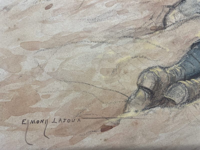 Dessin original rehaussé - Edmond Lajoux - Chasseur Soldat - Uniforme - Armée Française - Guerre 14/18 - La Rafale