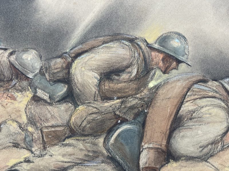 Dessin original rehaussé - Edmond Lajoux - Chasseur Soldat - Uniforme - Armée Française - Guerre 14/18 - La Rafale