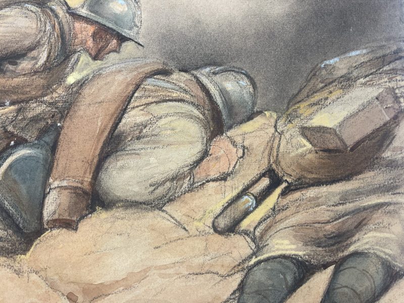 Dessin original rehaussé - Edmond Lajoux - Chasseur Soldat - Uniforme - Armée Française - Guerre 14/18 - La Rafale