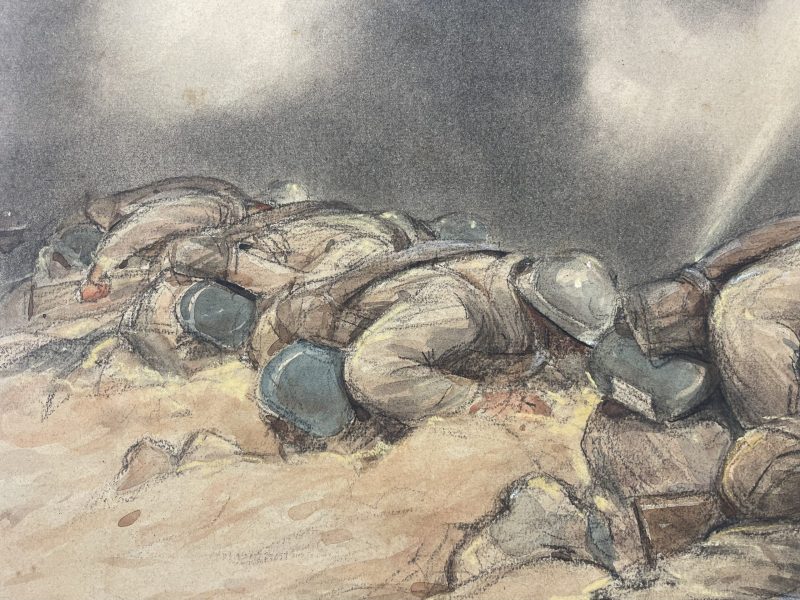 Dessin original rehaussé - Edmond Lajoux - Chasseur Soldat - Uniforme - Armée Française - Guerre 14/18 - La Rafale