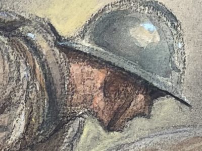 Dessin original rehaussé - Edmond Lajoux - Chasseur Soldat - Uniforme - Armée Française - Guerre 14/18 - La Rafale