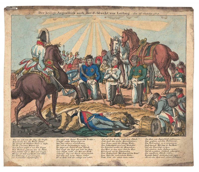 Gravure XIX - Bataille de Leipzig - 1813 - Napoléon 1er - Défaite - Uniforme - Von Schwarzenberg- Gravure ancienne