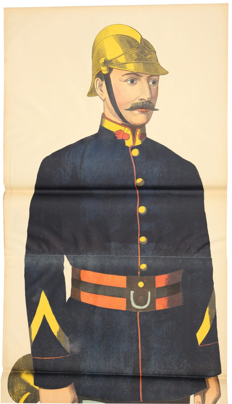 Grande planche dépliante Wissembourg Pompier - 1898 - Uniforme - Sapeur Pompier