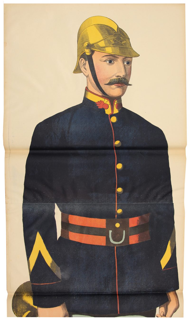 Grande planche dépliante Wissembourg Pompier - 1898 - Uniforme - Sapeur Pompier