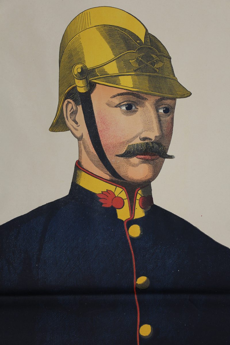 Grande planche dépliante Wissembourg Pompier - 1898 - Uniforme - Sapeur Pompier