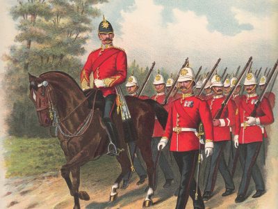 Gravure Chromolithographie XIX - Uniforme 1893 - Angleterre - Richard Simkin - Armée Anglaise - The East Surrey Régiment - 31th and 70th - Campagne Militaire