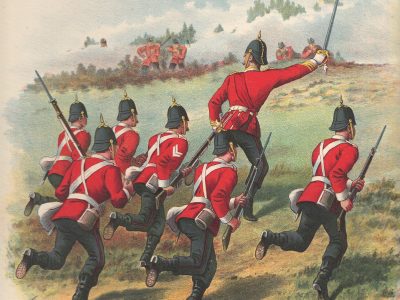 Gravure Chromolithographie XIX - Uniforme 1893 - Angleterre - Richard Simkin - Armée Anglaise - The East Lancashire Régiment - 30th and 59th - Campagne Militaire