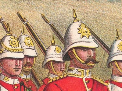 Gravure Chromolithographie XIX - Uniforme 1893 - Angleterre - Richard Simkin - Armée Anglaise - The Worcestershire Régiment - 29th and 36th - Campagne Militaire
