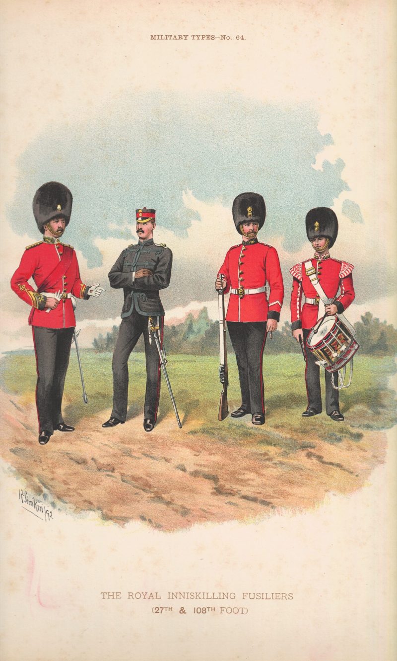 Gravure Chromolithographie XIX - Uniforme 1893 - Angleterre - Richard Simkin - Armée Anglaise - The Royal Inniskilling Fusiliers Régiment - 27th and 108th - Campagne Militaire