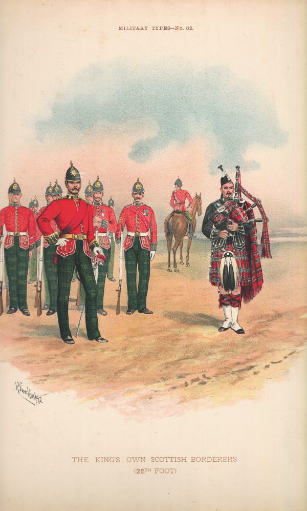 Gravure Chromolithographie XIX - Uniforme 1893 - Angleterre - Richard Simkin - Armée Anglaise - The King's Own Scottish Borderers - 25th - Campagne Militaire