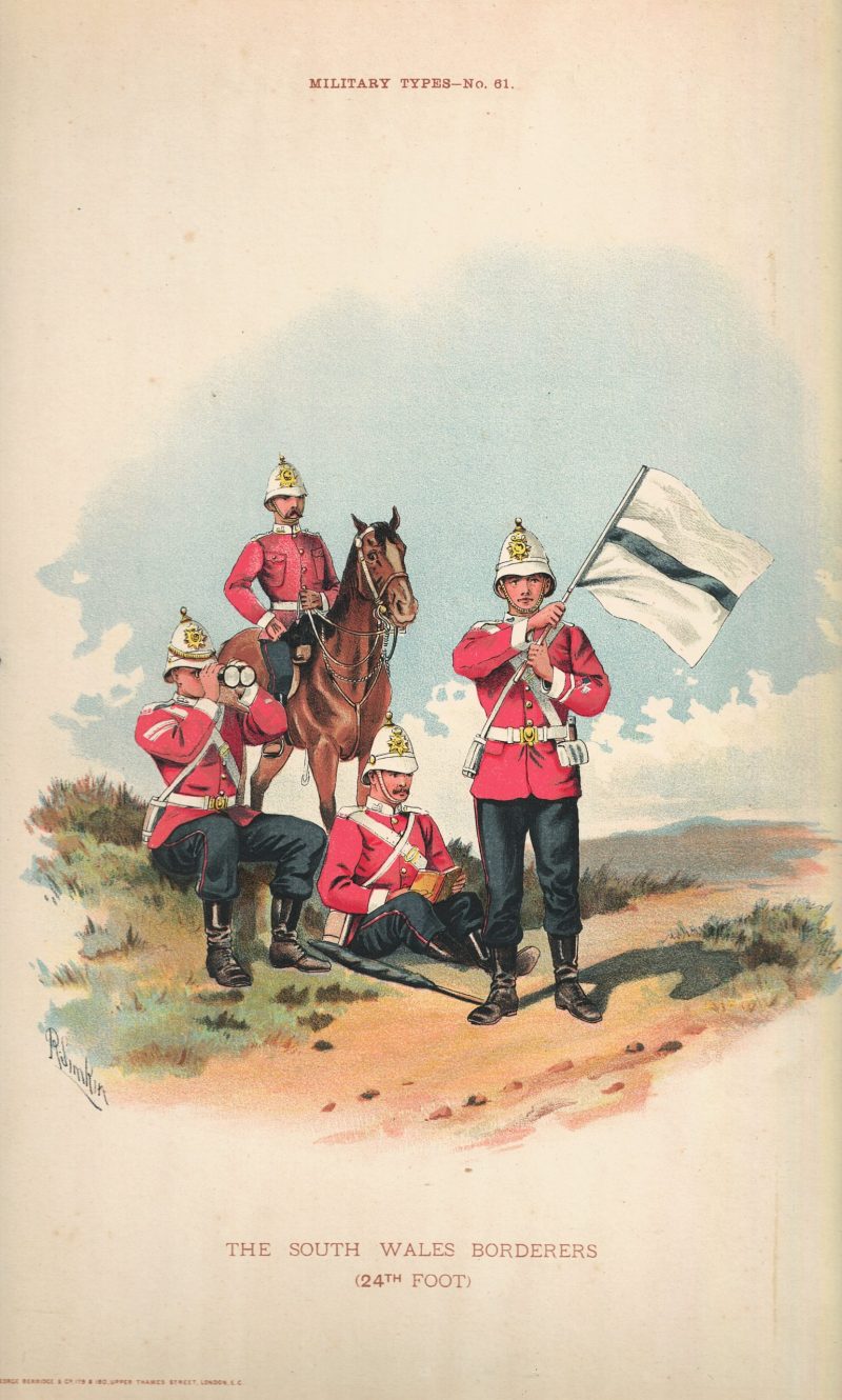 Gravure Chromolithographie XIX - Uniforme 1893 - Angleterre - Richard Simkin - Armée Anglaise - The South Wales Borderers - 24th - Campagne Militaire
