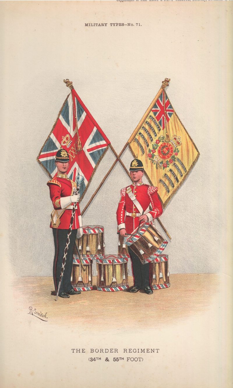 Gravure Chromolithographie XIX - Uniforme 1893 - Angleterre - Richard Simkin - Armée Anglaise - The Border Régiment - 34th and 55th - Campagne Militaire