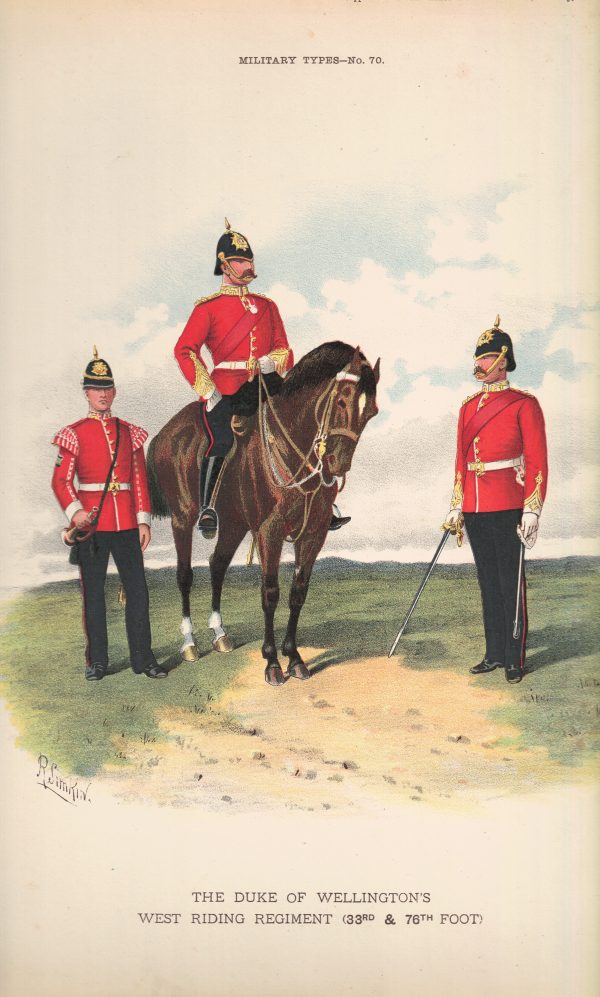 Gravure Chromolithographie XIX - Uniforme 1893 - Angleterre - Richard Simkin - Armée Anglaise - The Duke of Wellington's Régiment - 33th and 76th - Campagne Militaire