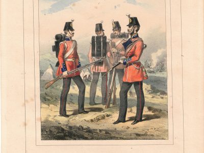 Gravure Lithographie XIX - Uniforme 1855 - Angleterre - Martinet - Armée Anglaise - Infanterie Nouvelle Tenue - Campagne de Crimée - Galerie Militaire