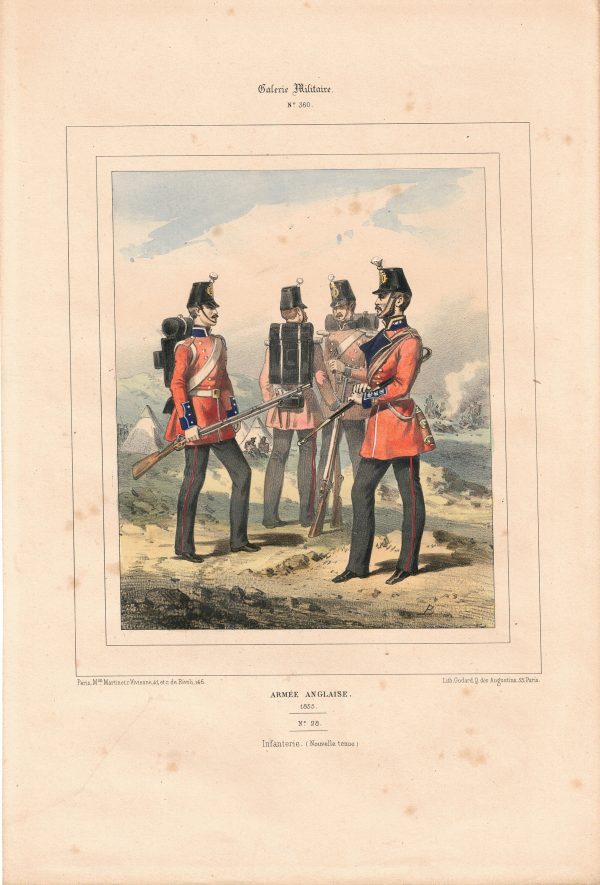 Gravure Lithographie XIX - Uniforme 1855 - Angleterre - Martinet - Armée Anglaise - Infanterie Nouvelle Tenue - Campagne de Crimée - Galerie Militaire