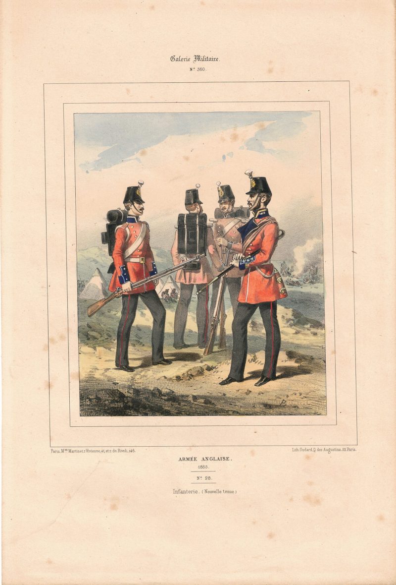 Gravure Lithographie XIX - Uniforme 1855 - Angleterre - Martinet - Armée Anglaise - Infanterie Nouvelle Tenue - Campagne de Crimée - Galerie Militaire