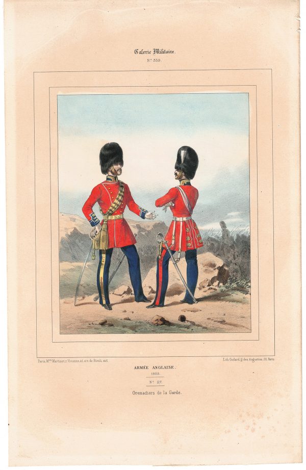 Gravure Lithographie XIX - Uniforme 1855 - Angleterre - Martinet - Armée Anglaise - Grenadiers de la Garde - Campagne de Crimée - Galerie Militaire