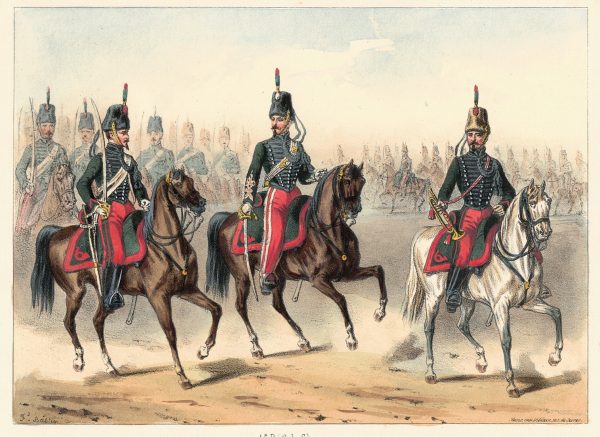 Gravure Lithographie XIX - Uniforme 1855 - France - Bastin - Armée Française - Chasseurs à Cheval