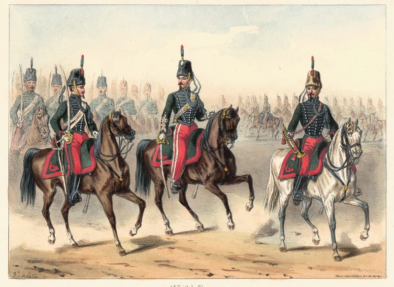 Gravure Lithographie XIX - Uniforme 1855 - France - Bastin - Armée Française - Chasseurs à Cheval