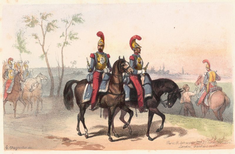 Gravure Lithographie XIX - Uniforme 1845 - France - Charpentier - Armée Française- Carabiniers -