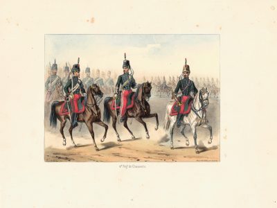 Gravure Lithographie XIX - Uniforme 1855 - France - Bastin - Armée Française - Chasseurs à Cheval