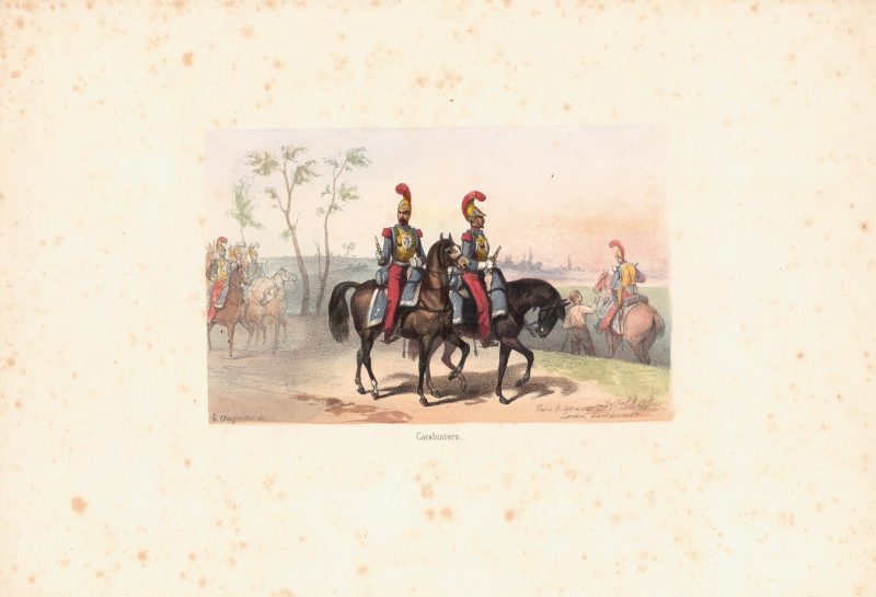 Gravure Lithographie XIX - Uniforme 1845 - France - Charpentier - Armée Française- Carabiniers -