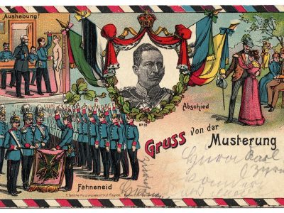 Carte Postale - Illustration - Armée Allemande - Réserviste - Uniforme - Gruss von der Musterung - Guillaume II - 1906