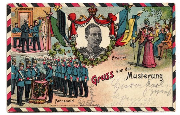 Carte Postale - Illustration - Armée Allemande - Réserviste - Uniforme - Gruss von der Musterung - Guillaume II - 1906