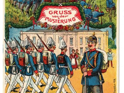 Carte Postale - Illustration - Armée Allemande - Réserviste - Uniforme Gruss von der Musterung - Guillaume II - 1905 / 1908 - Service Militaire - Heimat