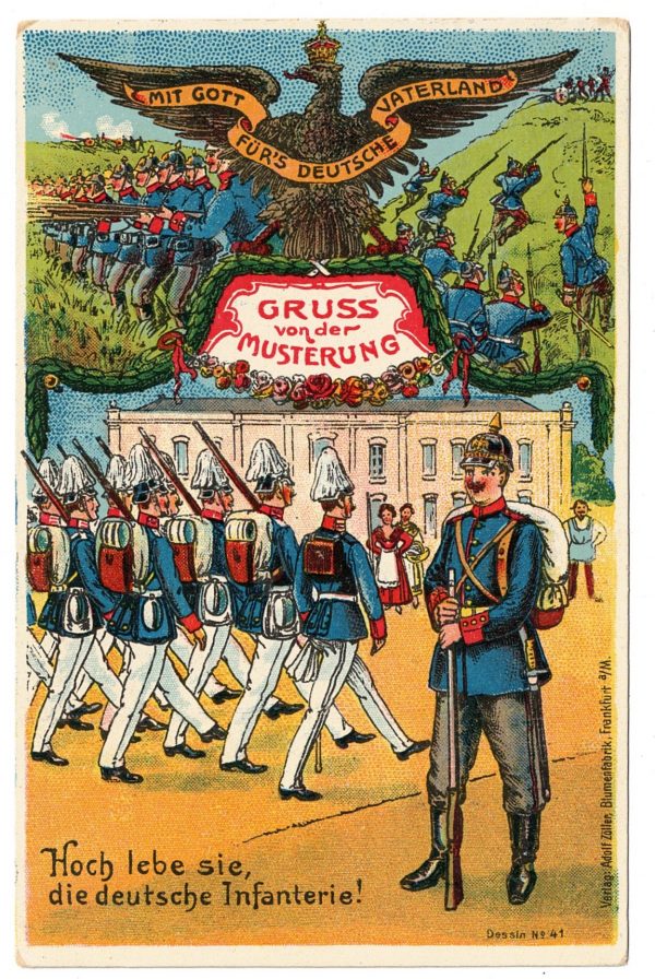 Carte Postale - Illustration - Armée Allemande - Réserviste - Uniforme Gruss von der Musterung - Guillaume II - 1905 / 1908 - Service Militaire - Heimat