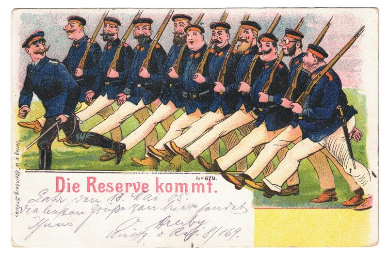 Carte Postale - Illustration - Armée Allemande - Réserviste - Uniforme - Die Reserve kommt - Guillaume II - 1905 - Service Militaire