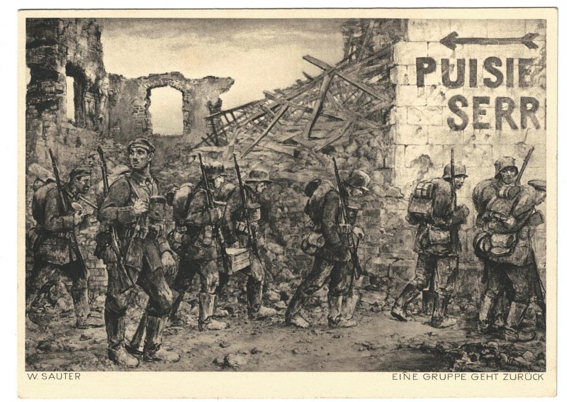 Carte Postale - Illustration - Armée Allemande - Der Grosse Krieg - Propagande - Wilhelm Sauter - Guerre - Soldats - Uniforme - Eine Gruppe Geht Zurück