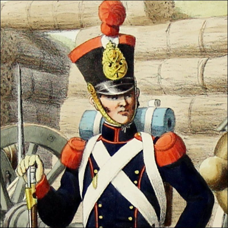 Gravure Lithographie XIX - Soldat - De Moltzheim Auguste - Uniforme - France - Artillerie - Armée Française - Historique - Restauration - Artillerie à Pied - 1820 à 1829