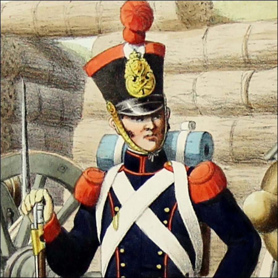 Gravure Lithographie XIX - Soldat - De Moltzheim Auguste - Uniforme - France - Artillerie - Armée Française - Historique - Restauration - Artillerie à Pied - 1820 à 1829