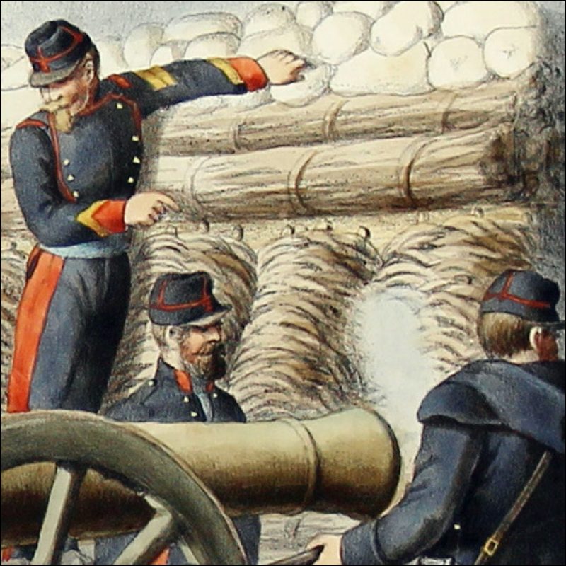 Gravure Lithographie XIX - Soldat - De Moltzheim Auguste - Uniforme - France - Artillerie - Armée Française - Historique - Second Empire - Artillerie de Siège - Crimée 1854