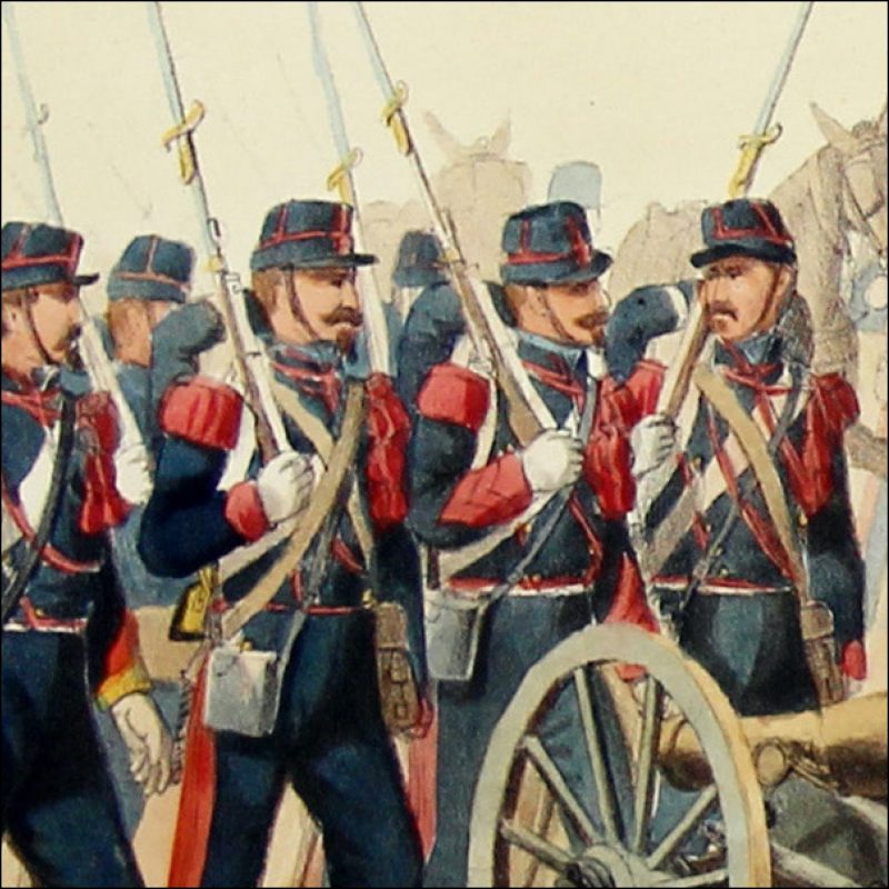 Gravure Lithographie XIX - Soldat - De Moltzheim Auguste - Uniforme - France - Artillerie - Armée Française - Historique - Second Empire - Artillerie de montagne - 1860