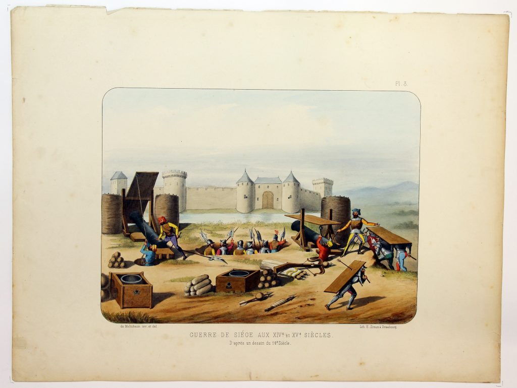 Gravure Lithographie XIX - Soldat - De Moltzheim Auguste - Uniforme - France - Artillerie - Armée Française - Historique - Guerre de Siège - XIV et XV siécle