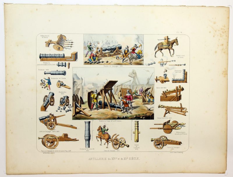 Gravure Lithographie XIX - Soldat - De Moltzheim Auguste - Uniforme - France - Artillerie - Armée Française - Historique - Guerre de Siège - XIV et XV siécle