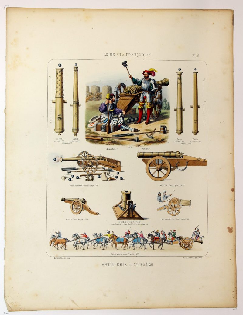 Gravure Lithographie XIX - Soldat - De Moltzheim Auguste - Uniforme - France - Artillerie - Armée Française - Historique - Artillerie 1500-1550
