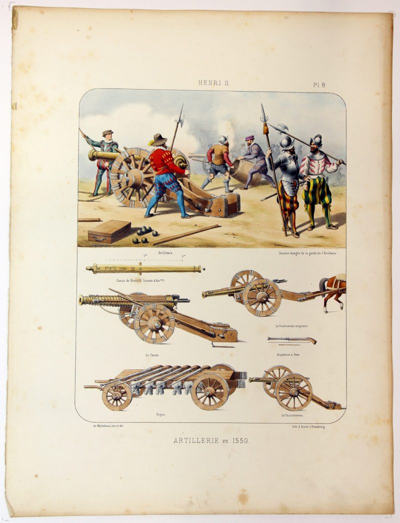 Gravure Lithographie XIX - Soldat - De Moltzheim Auguste - Uniforme - France - Artillerie - Armée Française - Historique - Artillerie 1500-1550