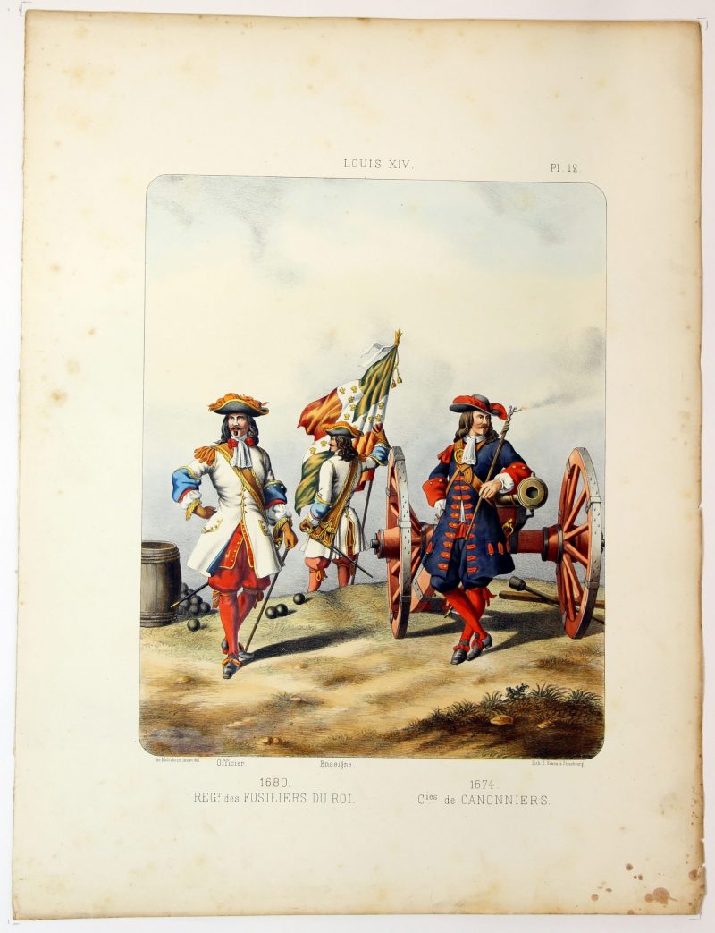 Gravure Lithographie XIX - Soldat - De Moltzheim Auguste - Uniforme - France - Artillerie - Armée Française - Historique - Artillerie Louis XIV