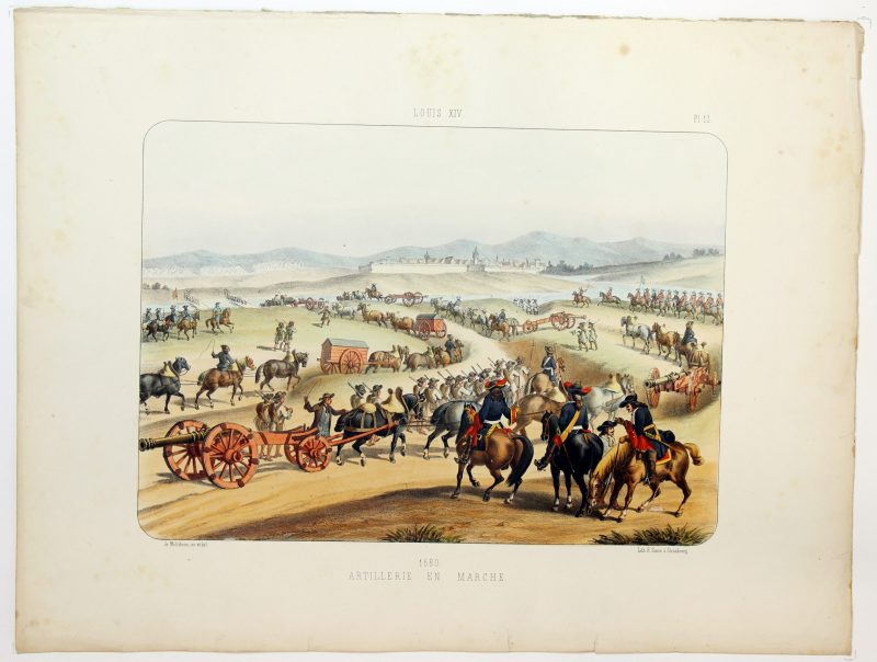 Gravure Lithographie XIX - Soldat - De Moltzheim Auguste - Uniforme - France - Artillerie - Armée Française - Historique - Artillerie Louis XIV
