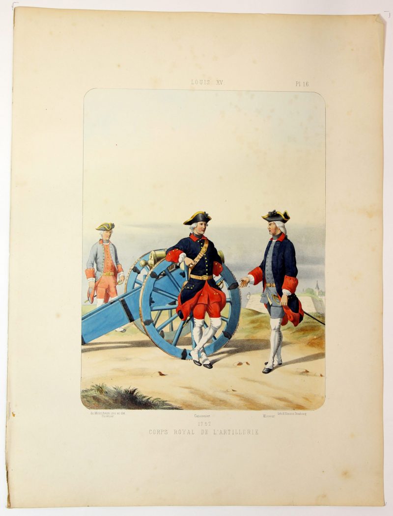 Gravure Lithographie XIX - Soldat - De Moltzheim Auguste - Uniforme - France - Artillerie - Armée Française - Historique - Artillerie Louis XV - Artillerie Royal 1720