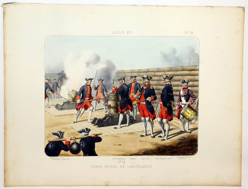 Gravure Lithographie XIX - Soldat - De Moltzheim Auguste - Uniforme - France - Artillerie - Armée Française - Historique - Artillerie Louis XV - Artillerie Royal 1772