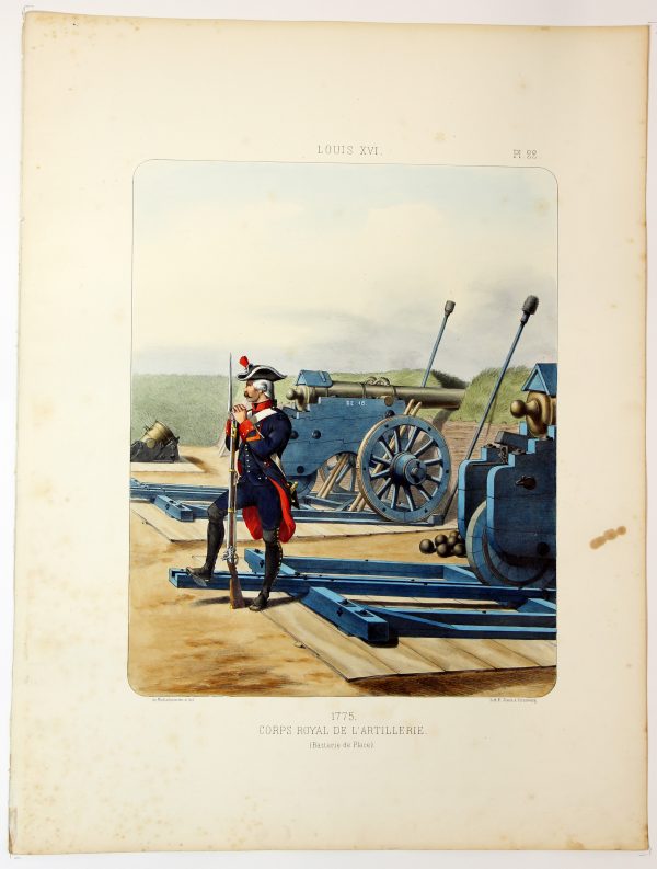 Gravure Lithographie XIX - Soldat - De Moltzheim Auguste - Uniforme - France - Artillerie - Armée Française - Historique - Artillerie Louis XVI - Corps Royal de l'artillerie 1775