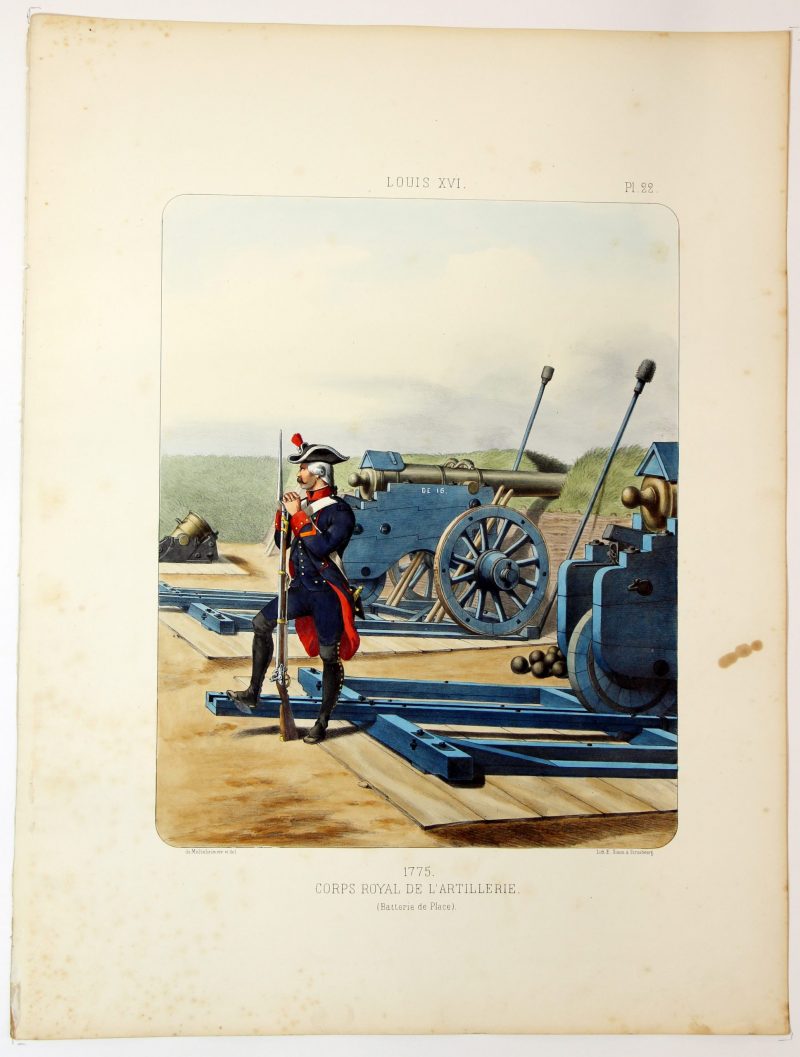 Gravure Lithographie XIX - Soldat - De Moltzheim Auguste - Uniforme - France - Artillerie - Armée Française - Historique - Artillerie Louis XVI - Corps Royal de l'artillerie 1775